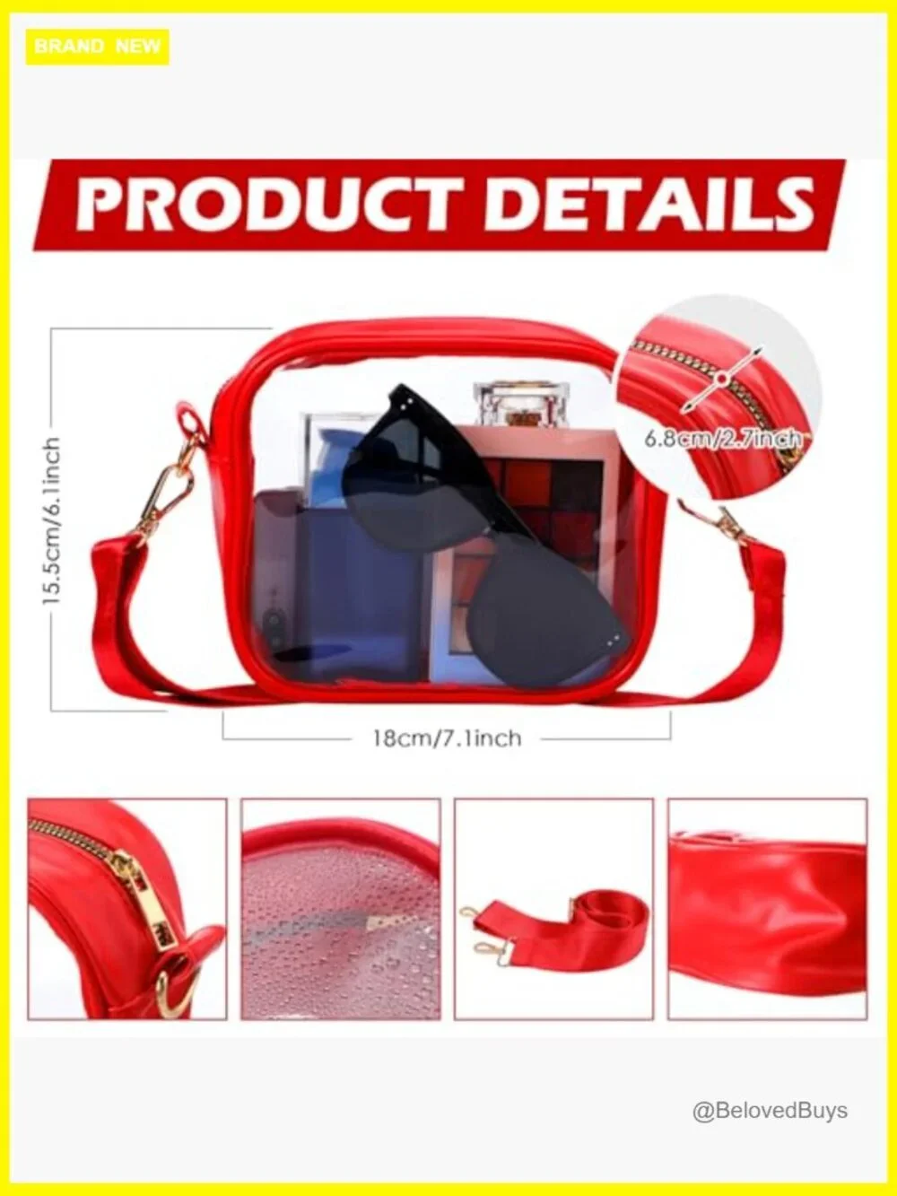 Clear Crossbody Bag for Stadium Events Concerts Sports Fan Transparent PVC